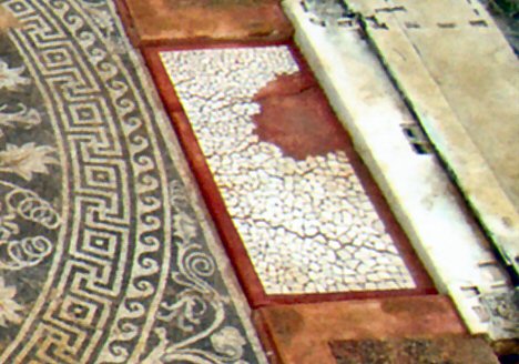 Close-up of marble fragment floor at Aegae