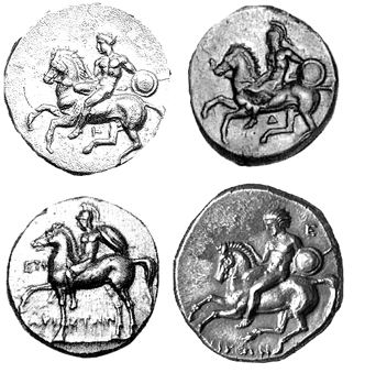 Tarentine coins 380 to 345 BC from Luke Ueda Sarson's article Tarantine cavalry.JPG