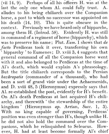 PA Brunt on Hephaistion's status as Chiliarch