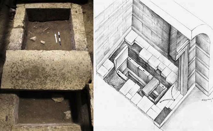Amphipolis_tafos tomb Katsas mound photo and drawing.jpg