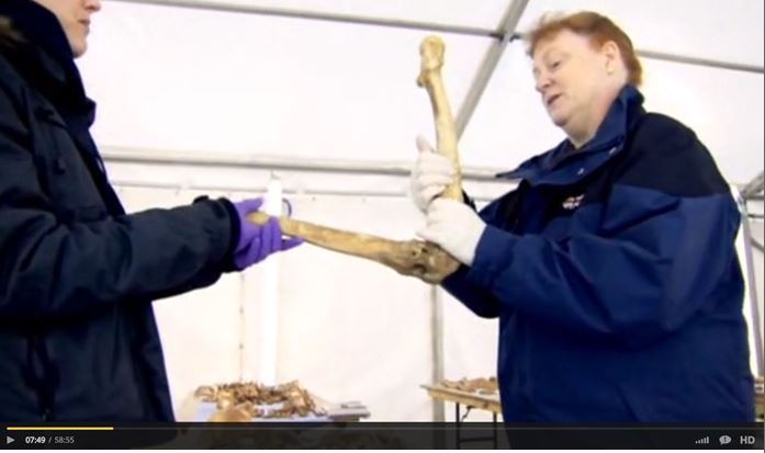 BBC History Cold Case York 113Professors Black and Mallett with fused leg bone.JPG