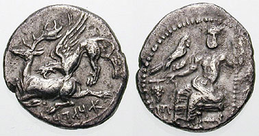 Cappadocia, Kings of, Ariarathes I AR Drachm. 333-322 BC. Gaziura mint. Baal of Gaziura seated left, holding eagle, grain ear &.jpg